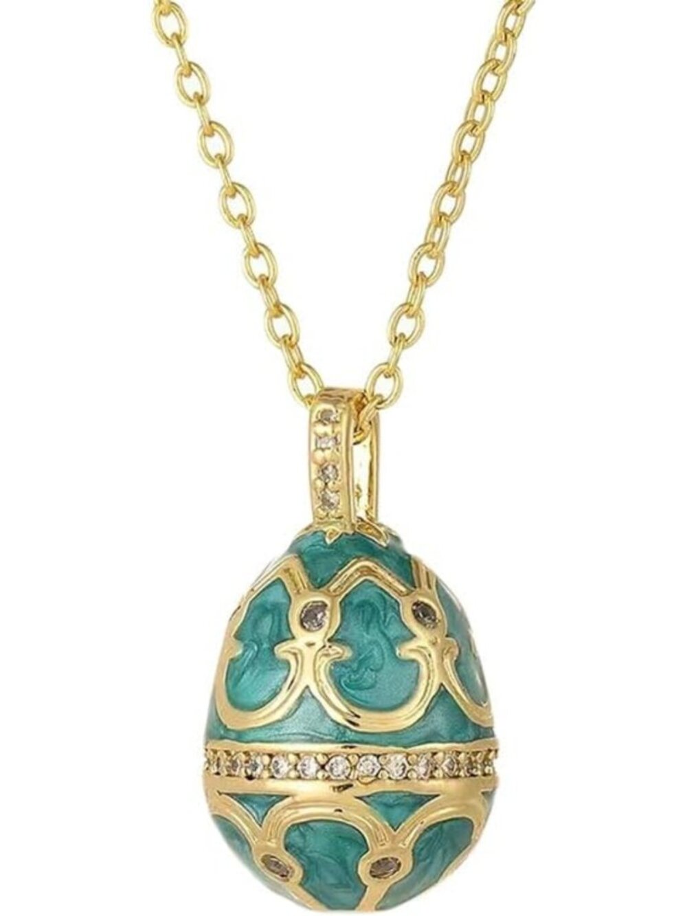 Trendy Russian Egg Pendant Necklace - Adjustable Bronze Filigree Charm Jewelry